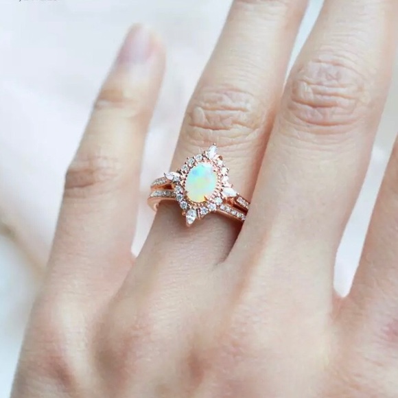 Princess Opal Diamond Sterling Silver Promise Ring - Picture 4 of 6